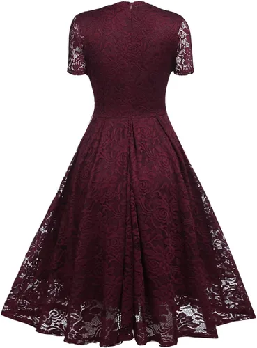 Vista 6 de SEBOWEL Women Floral Lace V Neck Short Sleeve Formal Dress Swing A-Line Wedding Bridesmaid Cocktail Party Midi Dresses