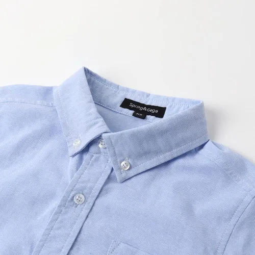 Vista 4 de Spring&Gege Camisa Oxford de manga corta para niños de algodón sólido con botones (4-14 años)