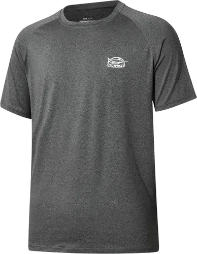 Vista 26 de Willit Camiseta de protección solar con capucha para hombre, manga corta, UPF 50+, FPS, secado rápido, resistente al agua Verde fluorescente