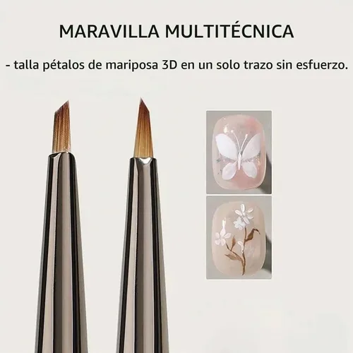 Vista 3 de Cepillo de uñas triangular para dibujar flores y mariposas 3D, pinceles de arte de uñas con mango acrílico Aurora, herramienta de diseño de uñas