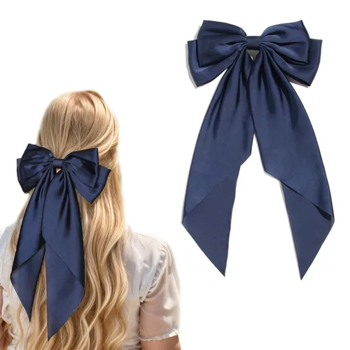 Vista 20 de Pasadores de lazo grande y horquillas de satén con cola larga de cinta, accesorios para el cabello casuales y de fiesta para mujeres y niñas