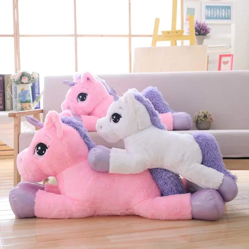 Vista 4 de Juguetes de peluche de unicornio gigante, almohada de felpa suave de unicornios grandes para dormitorio, San Valentín, rosa, 39.4 pulgadas