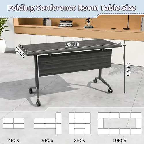 Vista 2 de Mesa de conferencias plegable, mesas de sala de conferencias con ruedas, mesa rectangular grande y plegable para reuniones de 6 a 12 personas, mesa