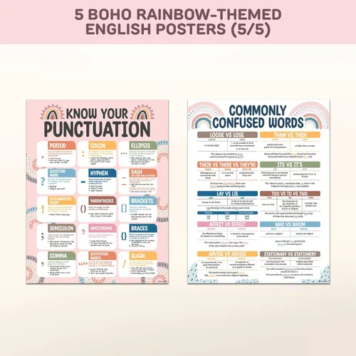 Vista 7 de Decorably 5 pósteres ELA de lenguaje figurativo boho arcoíris para aula Arco iris Boho