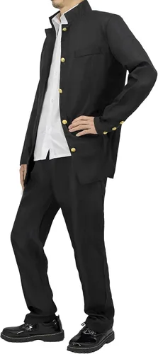 Vista 3 de Disfraz de cosplay japonés uniforme escolar para hombres conjuntos de ropa de adultos chaqueta y pantalones negro pequeño-grande