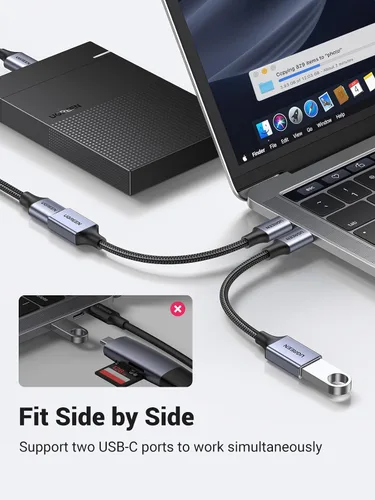 Vista 4 de UGREEN Adaptador USB C a USB 3.0 de 5 Gbps OTG Cable tipo C macho a USB A hembra de nailon trenzado de aluminio compatible con iPhone 15 Plus Pro