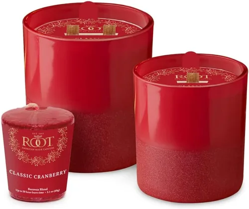 Vista 5 de Root Candles Velas perfumadas navideñas de edición limitada, vela de mecha de madera hecha a mano, 8 onzas, arándano clásico