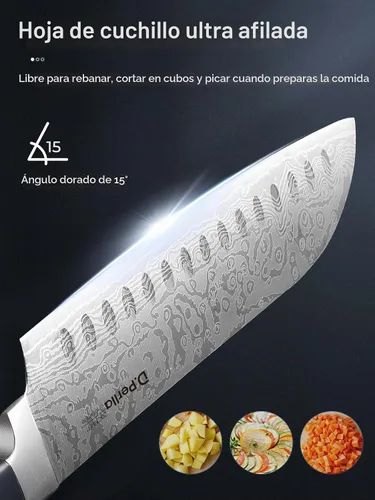 Vista 4 de D.Perlla - Juego de cuchillos de cocina con tecnología avanzada de autoafilado, juego de cuchillos de textura ondulada de 14 piezas con bloque