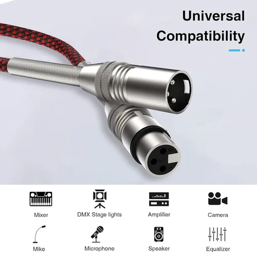Vista 3 de Cable XLR de 2 pies, paquete de 10 unidades, cable de micrófono trenzado XLR macho a hembra, cable de micrófono de 3 pines, cable XLR equilibrado