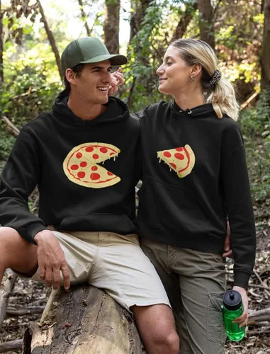 Vista 3 de The Missing Piece Pizza - Sudadera con capucha a juego para parejas, él y ella
