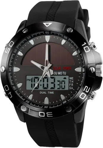 Vista 7 de PASNEW Men's Watch,Solar Watch,Large Dial Dual Display Watch,Multifunction Waterproof Digital Watch,Men's Wrist Watches