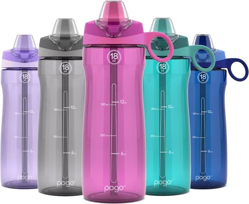 Vista 14 de Pogo Botella de agua de plástico Tritan sin BPA con tapa de popote suave, 18 onzas, azul