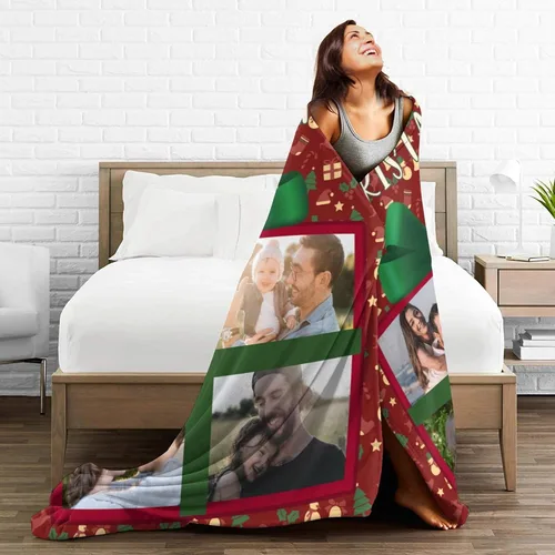 Vista 3 de BYFDIY Manta personalizada con 4 fotos, manta de franela de Navidad personalizada para bebés, niños, madre, abuela, familia y mascotas, 16