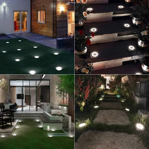 Vista 3 de ODEETRONIC Luces solares de tierra, paquete de 12 unidades de 8 luces LED de disco solar, luz impermeable para exteriores, luz redonda de disco