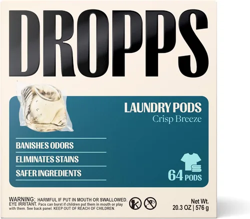 Vista 17 de Dropps Cápsulas de detergente para ropa a base de biológicas Odor & Stain Crisp Breeze HE compatibles con ropa fresca, suministros de jabón
