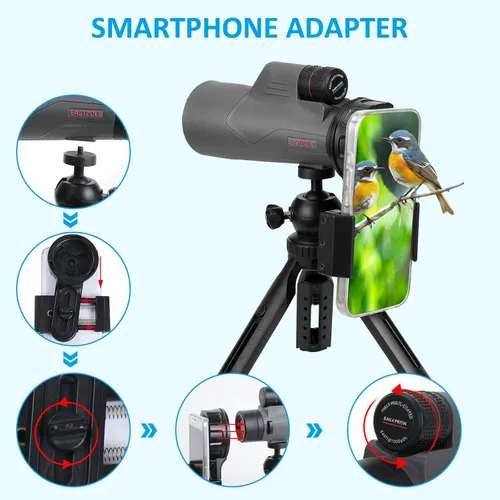 Vista 6 de Telescopio monocular monocular monocular de alta potencia de 12 x 56 para adultos con adaptador para teléfono inteligente, lente FMC y prisma BAK4