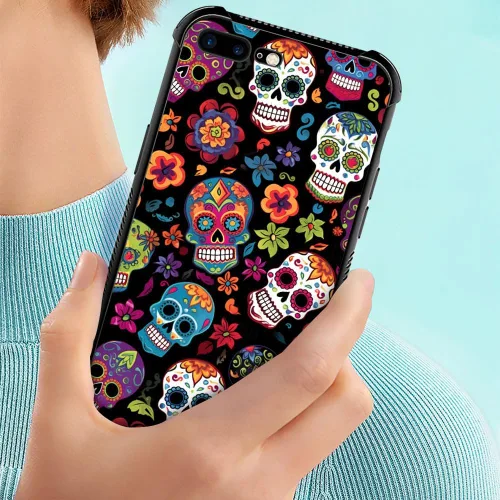 Vista 28 de Funda compatible con iPhone 8, a prueba de golpes, antiarañazos, bandera de ciervos de cola blanca de grano de madera estadounidense