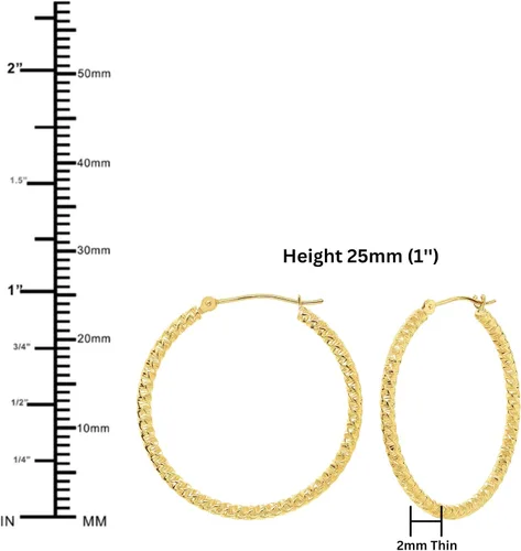 Vista 6 de Pendientes de aro redondos texturizados en espiral de oro amarillo de 14 quilates, 0.079 in de grosor
