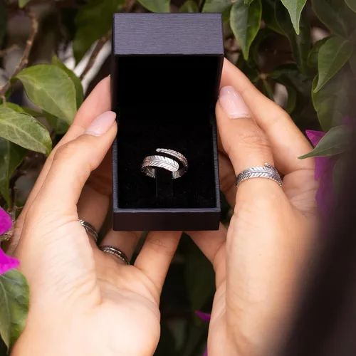 Vista 7 de Anillo de plumas ajustable, chapado en oro de 14 quilates sobre plata de ley 925, anillo de espiral personalizable con extremos abiertos, delicado