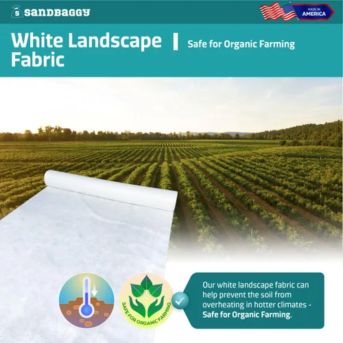 Vista 8 de Sandbaggy Tela blanca para paisajes, tela de filtro geotextil no tejida de 8 onzas, más resistente en el mercado, tela de 50 años, fabricada