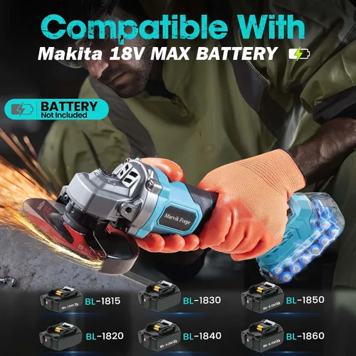 Vista 2 de Amoladora Angular Inalámbrica Compatible con Batería Makita de 18V (No Incluida), Motor sin Escobillas, Interruptor de Bloqueo, Disco de 4-1/2", 3