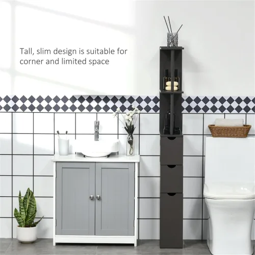 Vista 4 de Tall Slim Home - Armario de almacenamiento independiente para baño, gabinete alto y estrecho independiente con estantes ajustables para baño
