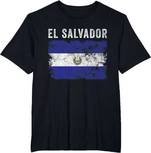 Vista 15 de Bandera de El Salvador envejecido - Hombres Mujeres - Camiseta de la bandera salvadoreña, Negro