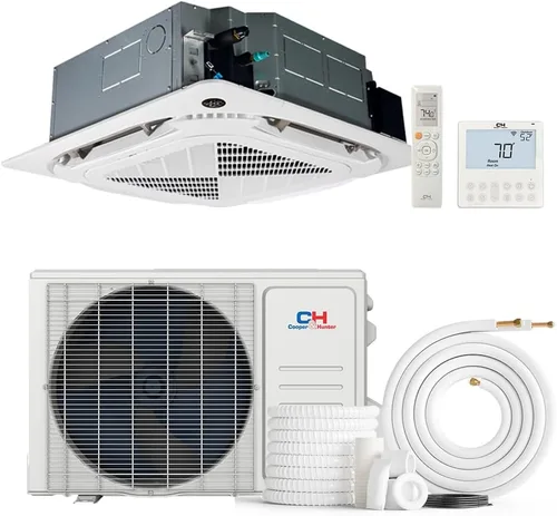 Vista 8 de Cooper & Hunter - Mini aire acondicionado con sistema de calefacción de 9,000 BTU, sin conductos, cassette de techo, con bomba de calor, termostato