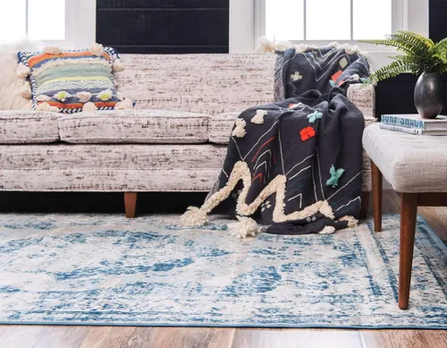 Vista 3 de Unique Loom, colección Sofía - Alfombra de la colección Salle Garnier (4' 1" x 6' 1", rectangular, azul/ marfil)