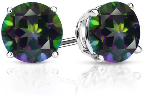 Vista 113 de Gem Stone King Aretes de plata de ley 925 con piedra natal redonda de 0.276 in para mujer
