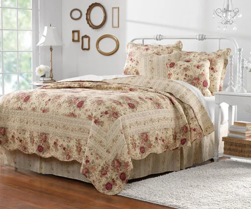 Vista 13 de Greenland Home juegos de edredón con diseño de rosas antiguas de 100% algodón de calidad hereditaria, 2 piezas, tamaño individual/XL, azul