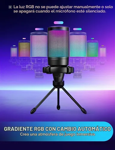 Vista 6 de FIFINE AmpliGame - Micrófono USB A6V para juegos, condensador RGB para Negro