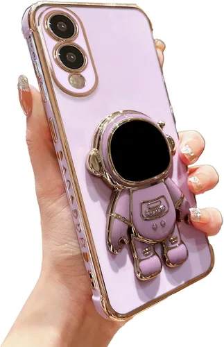 Vista 46 de phylla para Samsung Galaxy A12 Funda de Teléfono con Soporte Oculto de Astronauta Chapado en Oro de Lujo Lindo Astronauta Lateral Lindo