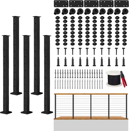 Vista 8 de Kit de poste de barandilla de cable de 36 pulgadas, incluye 4 postes de barandilla negra, cable de 250 pies, 10 juegos de terminales, 60 ojales