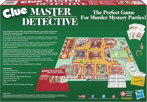 Vista 3 de Clue Master Detective con armas de metal de tono latón de gran tamaño por Winning Moves Games USA, el juego de Clue más grande jamás creado