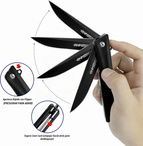 Vista 4 de ohmonlyhoo Cuchillo de bolsillo, cuchillo plegable de 3.5 pulgadas con mango G10 y hoja D2, cuchillo EDC con funda de nylon para hombres y mujeres