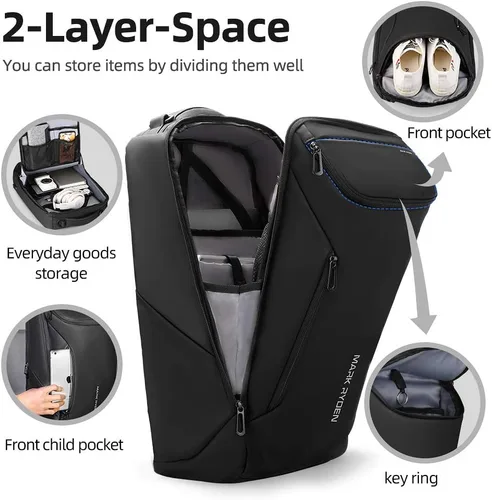 Vista 4 de Mozee - Mochila de negocios, bolsa impermeable para viajes y vuelos, compatible con laptops de 17.3 pulgadas con enchufe de carga USB