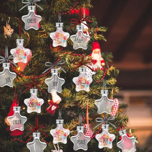 Vista 6 de Kajaia 12 bolas de alcohol de Navidad rellenables para árbol de Navidad con calcomanías de cinta a cuadros de búfalo, adornos de plástico