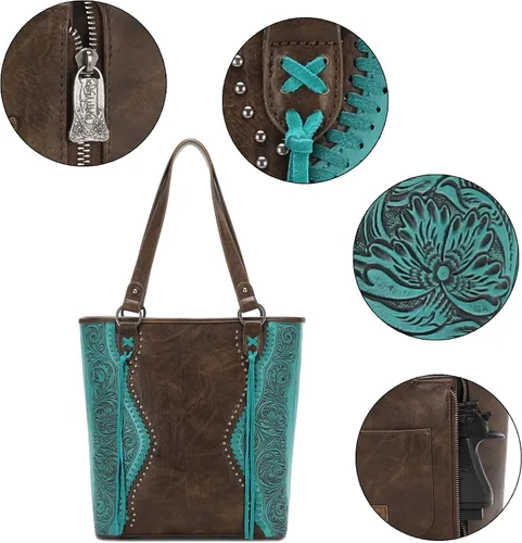 Vista 6 de Trinity Ranch Tooling Collection - Bolso oculto con flecos para mujer bolsos de moda occidental con cartera