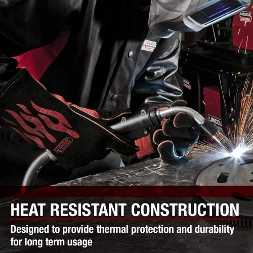 Vista 5 de Lincoln Electric - Guantes de soldadura tradicionales MIG/Stick Cuero forrado de 14 pulgadas Costuras de kevlar K2979-ALL, negro, rojo