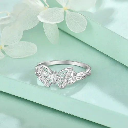 Vista 3 de FJ Anillo de mariposa de plata de ley con diseño de animales vintage celta