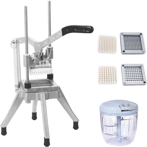 Vista 9 de Cortador de papas fritas de servicio pesado con 3 cuchillas de acero inoxidable (1/4" 3/8" 1/2") - Rebanador manual de papas de metal para verduras