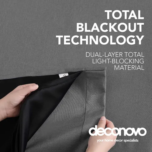 Vista 4 de Deconovo - Cortinas opacas de doble capa de lino sintético con ojales térmicos, cortinas opacas para dormitorio