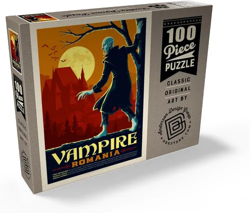 Vista 2 de MyPuzzle Mythical Creatures: Vampire (Rumania), póster vintage, rompecabezas prémium de 100 piezas para adultos
