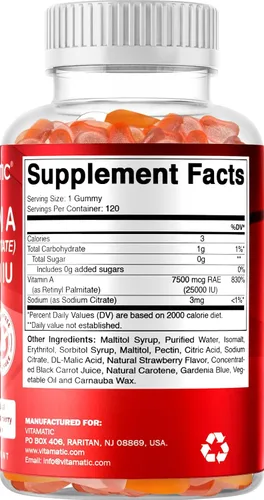 Vista 8 de Vitamina A 25000 UI (palmitato de retinilo sin azúcar), 120 gomitas