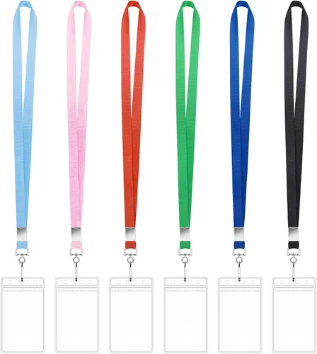Vista 9 de Paquete de 4 cordones de crucero con soportes impermeables para tarjetas de identificación, 4 colores Soft lanyards, clear PVC zip holders, metal