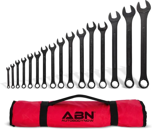 Vista 6 de ABN Juego de llaves combinadas - Juego de llaves métricas de panel elevado de 16 piezas con bolsa enrollable, juego de llaves inglesas negras
