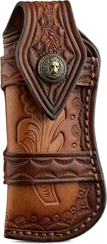 Vista 8 de Omesio Funda de cuchillo de bolsillo grande (L), 5.28 pulgadas (para cuchillo de <5.28 in) Fundas de cuero para cinturón, funda horizontal