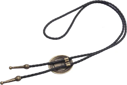 Vista 24 de Jeilwiy Corbata de bolo para hombre, corbata de vaquero occidental, collar de corbata de bolo dorado, corbata de cuero, corbata de Halloween