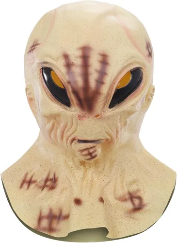 Vista 11 de Máscara de alienígena de cabeza completa para Halloween, terrorífico accesorio de disfraz de látex para eventos embrujados Am.07
